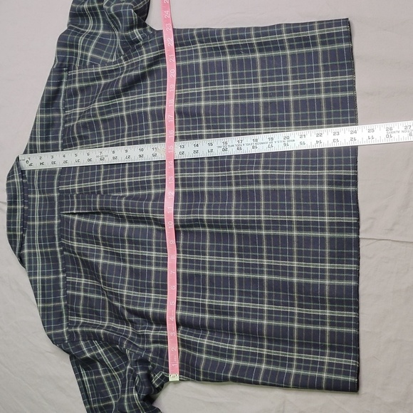 Montbell Plaid Button Up Shirt Cropped Women's Green Blue Tartan Plaid Wool - Picture 7 of 10